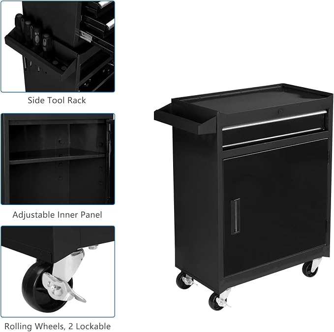 TUFFIOM 5-Drawer Rolling Tool Chest, Tool Storage Cabinet w/Drawers, Lockable Wheels, Detachable Top & Adjustable Shelf, Mechanic Tool Organizer Box for Garage, Workshop, Warehouse & Repair Shop