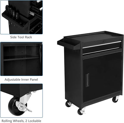 TUFFIOM 5-Drawer Rolling Tool Chest, Tool Storage Cabinet w/Drawers, Lockable Wheels, Detachable Top & Adjustable Shelf, Mechanic Tool Organizer Box for Garage, Workshop, Warehouse & Repair Shop