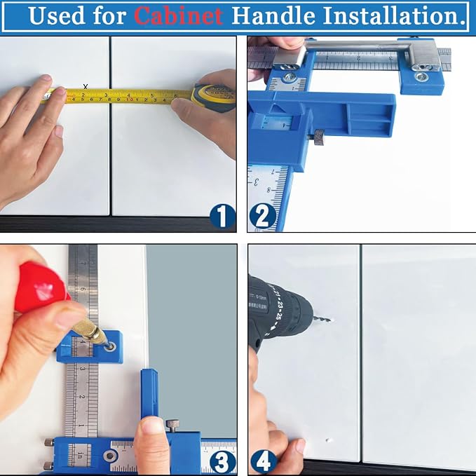 King&Charles Cabinet Hardware Jig, Cabinet Handle Jig with Automatic Center Punch, Avoid Jitter Caused by Direct Drilling. Use for Handles and Pulls on Drawers/Doors, Perfect Set.