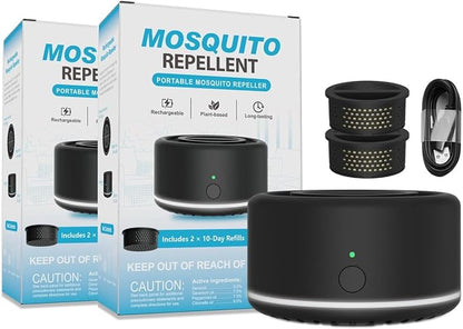 Virine Mosquito Repeller 2 Pack, Portable Mosquito Repellent Devices with 4 Refills, Fan-Powered Diffusion Mosquito Deterrent for Patio, Camping and Outdoor Use, USB-C Charging, Adapter Not Included