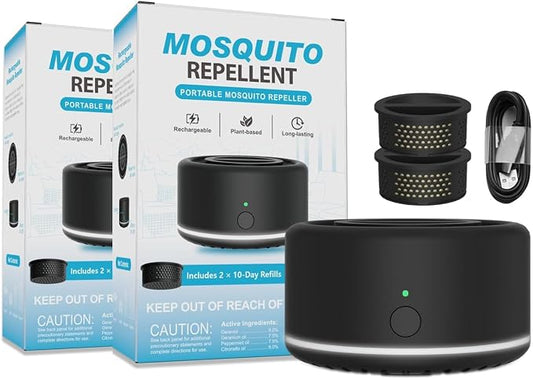 Virine Mosquito Repeller 2 Pack, Portable Mosquito Repellent Devices with 4 Refills, Fan-Powered Diffusion Mosquito Deterrent for Patio, Camping and Outdoor Use, USB-C Charging, Adapter Not Included
