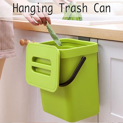 LALASTAR Small Plastic Trash Can, Hanging Small Trash Can with Lid Under Sink for Kitchen, Food Waste Bin for Countertop, Mountable Garbage Can for Bathroom, RV, 5L/1.3 Gal, Green