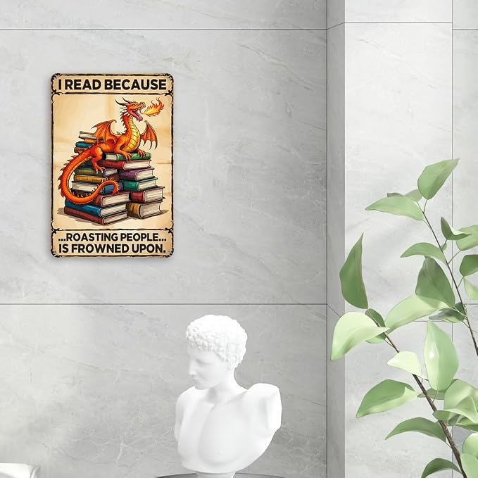 mmiishe Retro Dragon Wall Art Vintage Metal Sign Dragon Gifts for Women Men Book Lovers Funny Wall Decor For Bedroom Cafe Library 8x12 Inches Birthday Anniversary Decoration Retro