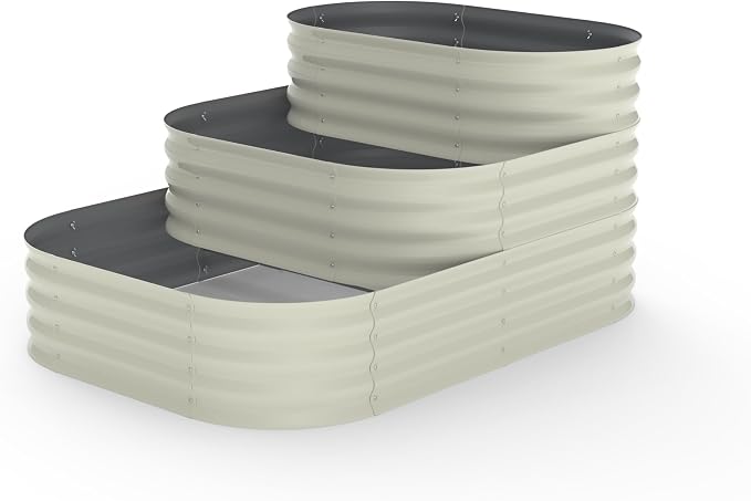 IDEALHOUSE 3-Tier Galvanized Raised Garden Bed 60.6x42.1x30.7 Inch, Exclusive Layered Planting Design for Shallow & Deep Root Plants, Eliminates Root Competition, Maximize Vertical Space, White