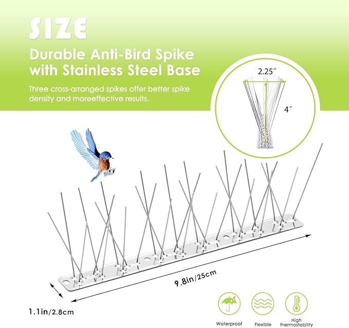 Pigeon Spikes Stainless Steel Bird Spikes for Outside to Keep Birds Away 19 Pack 15ft Coverage Bird Spikes Wire Prevention Spikes for Small Bird Squirrel for Fence Roof Blacony