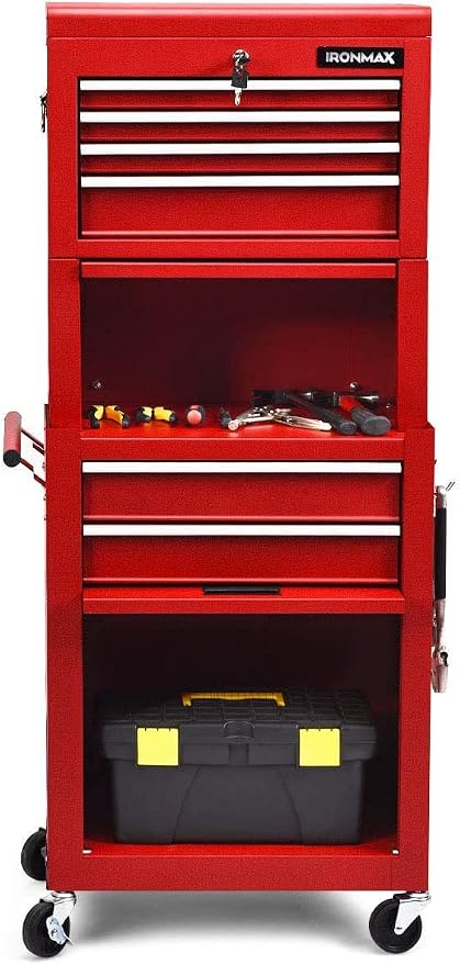ARLIME 6-Drawer Rolling Tool Chest, Tool Storage Cabinet W/Sliding Drawers, Detachable Top Box & Locking System, Removable Toolbox Organizer for Garage & Warehouse (Red)