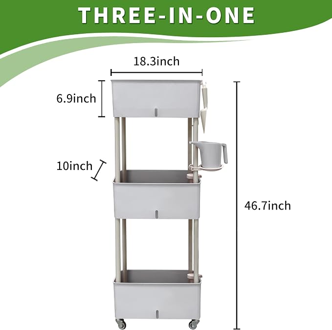 Self-Watering Raised Planter Box with Lockable Wheels,3-Tier Elevated Garden Bed with Visible Water Level Window,Indoor Outdoor Plastic Plant Box for Flowers,Vegetables & Herbs