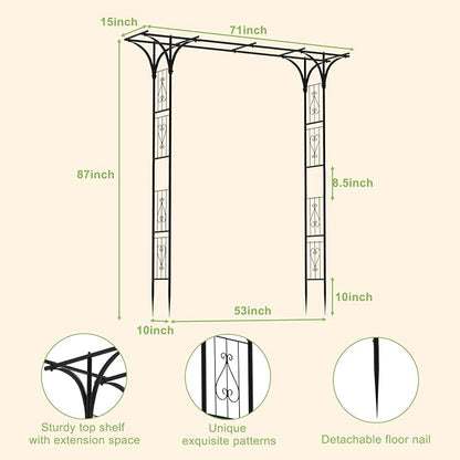 7FT Garden Arch Arbor, Steel Frame Stand Trellis for Climbing Plants, Outdoor Archway Gate for Wedding Ceremony Decoration Party Vines Lawn Courtyard Patio Backyard