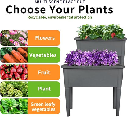 4 Pcs Self Watering Elevated Raised Garden Bed, Large Outdoor Plastic Planter Box Big Flower Plant Pot for Planting Flowers Vegetables and Herbs (4, Dark Grey)