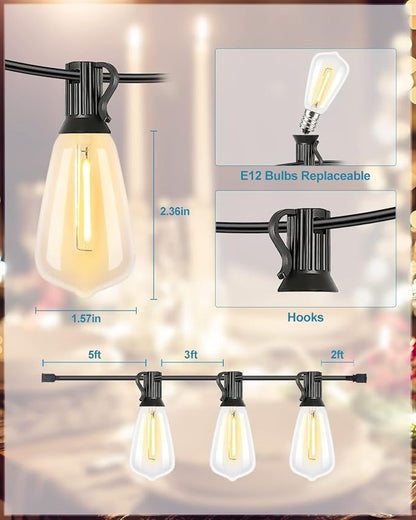 Lightdot LED Outdoor String Lights 300FT Patio Lights with 96 Shatterproof ST38 Vintage Edison Bulbs, Outside Hanging Light Waterproof for Porch, Deck, Garden, Backyard, Balcony, Dimmable