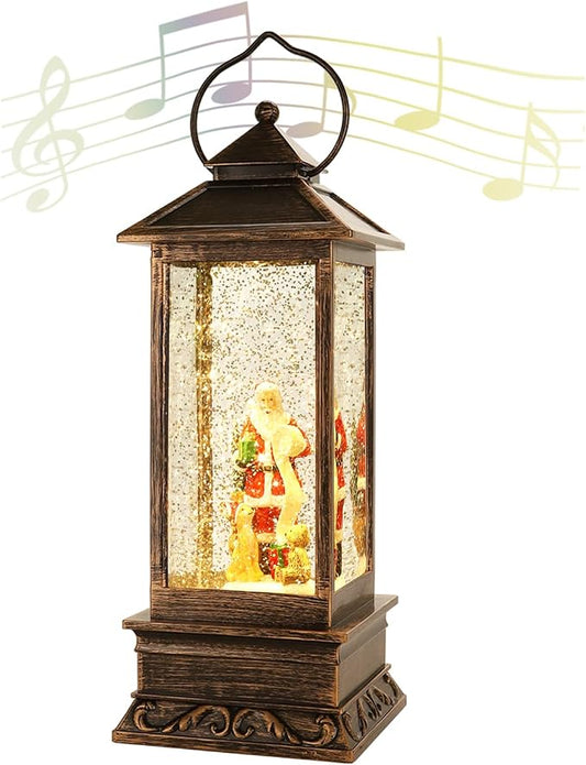 Rotating Santa Musical Snow Globe Lantern, Xmas Decor, 8 Xmas Songs &Timer | sparkling water under lights, 8 festive songs & auto timer. Perfect indoor Christmas decor for home/party celebrations
