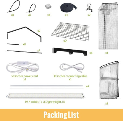 Mini Indoor Greenhouse with Grow Light, 2-Tier Plant Stand with PVC Tent, Ventilation Window, Bottom Pouch, 20W Full Spectrum Grow Light with Timer, for Seed Starting, 27" L x 19" W x 35" H