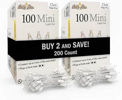 Brite Star 100 Count Mini String Christmas Lights, Clear - 22 feet Indoor/Outdoor Christmas Tree Lights with White Wire (Set of 2)