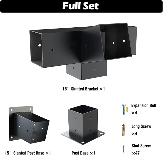 Pergola Kit with Brackets, 15°Slanted Roof Pergola Bracket Kit, Roof Wall Mount Extension Bracket Kit 4-Way Brackets for Pergolas,Log Cabin Outdoor Pergola 4"x 4" (Actual 3.5" X 3.5") Lumber