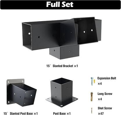 Pergola Kit with Brackets, 15°Slanted Roof Pergola Bracket Kit, Roof Wall Mount Extension Bracket Kit 4-Way Brackets for Pergolas,Log Cabin Outdoor Pergola 4"x 4" (Actual 3.5" X 3.5") Lumber