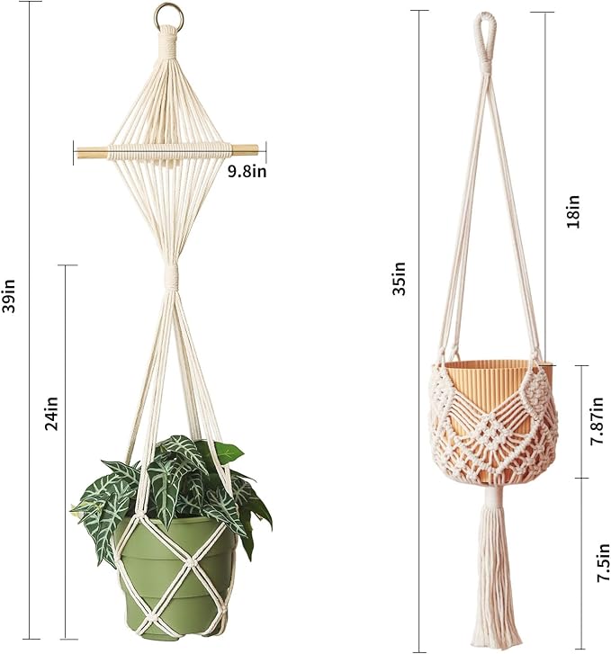 4 Pack Macrame Plant Hangers Indoor Up to 10 inch Pot, Boho Hanging Planters, Plant Holder with 8Pcs Stainless Steel Hooks