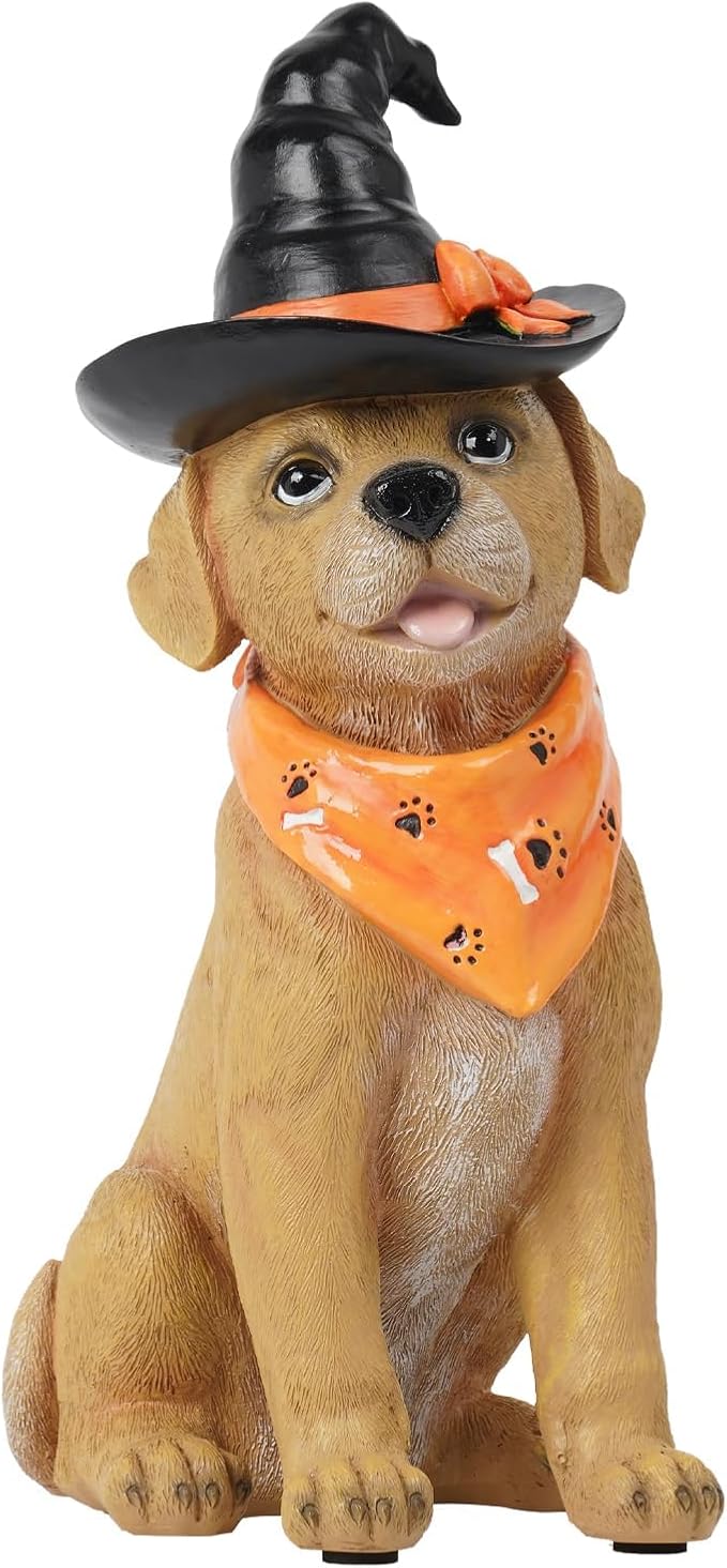 Holiday Decorations Indoor Dog Statue - Halloween Decor Figurine for Outdoor Indoor Mysterious Christmas Tabletop Puppy Sculpture Witch hat, Spooky Gifts Ghost Garden Decorations Rottweiler 5x7x13INCH