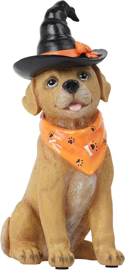 Holiday Decorations Indoor Dog Statue - Halloween Decor Figurine for Outdoor Indoor Mysterious Christmas Tabletop Puppy Sculpture Witch hat, Spooky Gifts Ghost Garden Decorations Rottweiler 5x7x13INCH