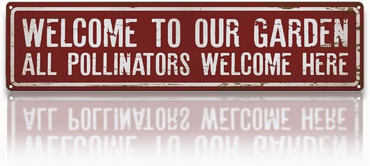 Garden Metal Tin Sign, Rustic Farmhouse Decor, Welcome to Our Garden Sign, Gardening Wall Art, for Yard Fence Door Porch, Indoor Outdoor Gardens Decoration, 15.7 x 3.9 Inches