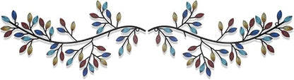 Hotop 2 Pieces Metal Tree Leaf Wall Decor Vine Olive Branch Leaf Wall Art Wrought Iron Scroll Sculptures Above the Bed, Living Room, Outdoor Decoration(Classic Style,Bright Color)