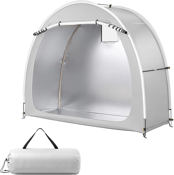 VINGLI Bike Storage Shed Tent for 2-3 Bikes, Outdoor Portable Bicycle Storage Shed with Carry Bag, Waterproof Bike Tent for Motorcycle, Garden Tools, Lawn Mower, Light Gray