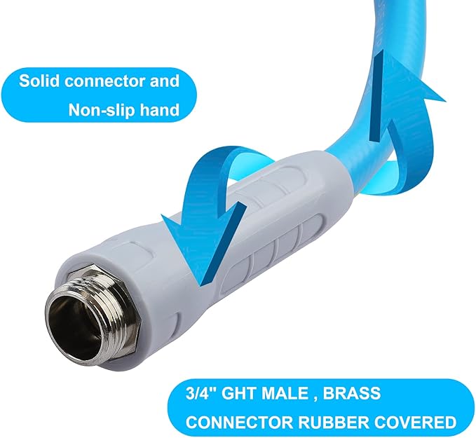 HQMPC Hose Garden Hose With 5/8 in. x 50 ft., Water Hose For Garden Lawn Watering Heavy Duty Durable Material Water Hose Solid Brass Fittings With Nozzle (BLUE)
