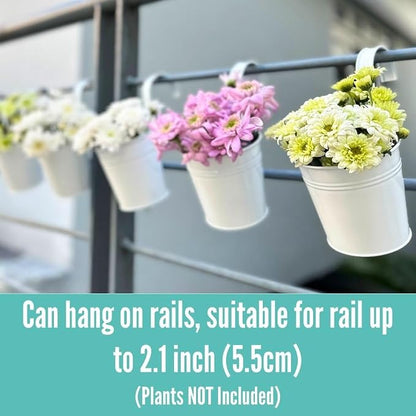 LaLaGreen Rail Planter (4 in, 10 Pack) White Metal Railing Flower Pots | Balcony railing planters for apartment, patio, porch, deck, fence, herb, succulent, flower boxes, outdoor plants