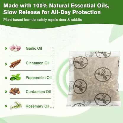 12 Pack Powerful Deer and Rabbit Repellent Pouches, Natural Rabbit Repellent Outdoor Use Safe for Kid & Pet, Effective Deer Away Deer Repellent for Plants, Garden, Yard, Lawn, Orchard & Vegetable Bed