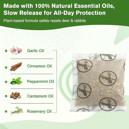 12 Pack Powerful Deer and Rabbit Repellent Pouches, Natural Rabbit Repellent Outdoor Use Safe for Kid & Pet, Effective Deer Away Deer Repellent for Plants, Garden, Yard, Lawn, Orchard & Vegetable Bed