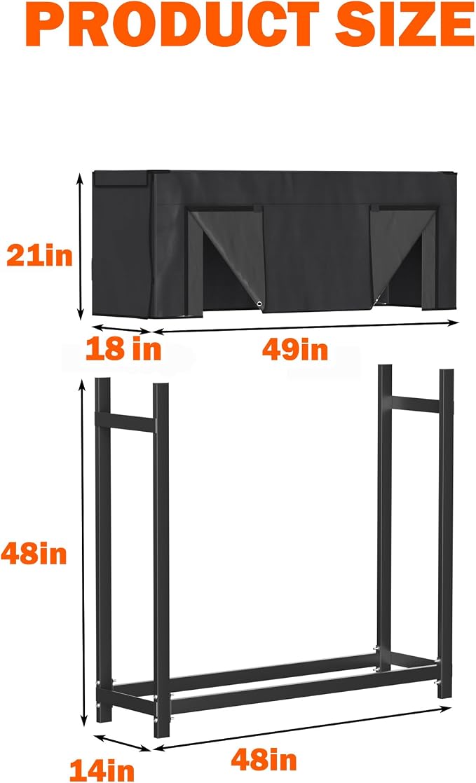 Ultrawall 4ft Heavy Duty Firewood Rack with Waterproof Cover, Freestanding Wood Log Holders for Firewood, Indoor/Outdoor Wood Storage Rack