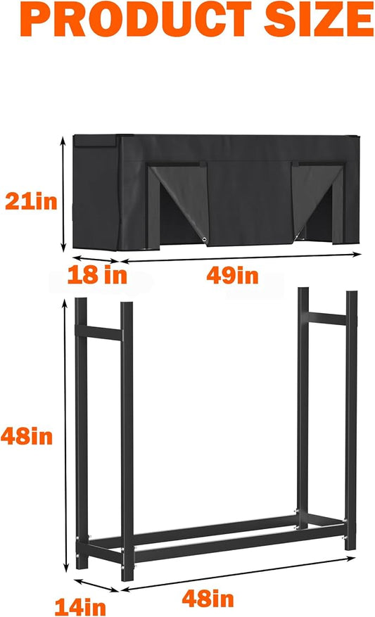 Ultrawall 4ft Heavy Duty Firewood Rack with Waterproof Cover, Freestanding Wood Log Holders for Firewood, Indoor/Outdoor Wood Storage Rack