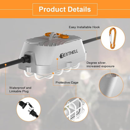 100ft LED Construction String Lights 300W Super Bright 30000LM Work Lights String Connectable Design for Workplace, Warehouse, Garage, RV, Indoor and Outdoor Weatherproof Temporary Lighting