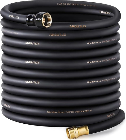 Garden Hose 5/8" x 150ft - Brass Rubber Heavy Duty Water Hose 600 PSI Burst Pressure, Durable Flexible Hose for Yard, Car Wash, Pets Black