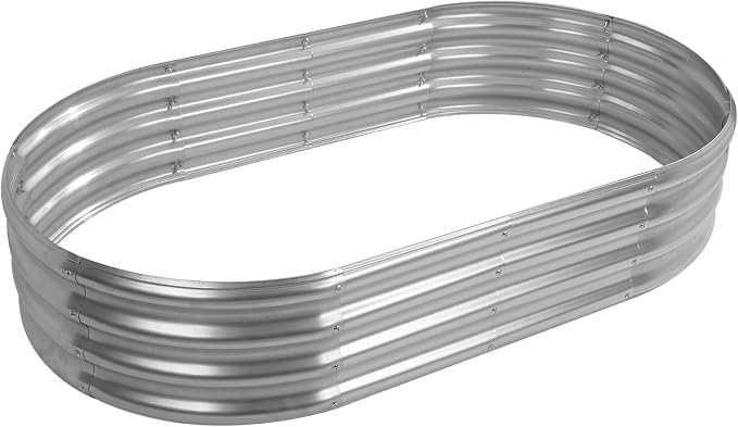 12" Tall Oval-Shaped / Elliptic Metal Raised Garden Bed Outdoor Silver | 60X32X12 Inch,1FT Tall,0.8MM Thick Galvanized Metal Painted,for Variety of Flowers,Herbs,Vegetables.with Gloves,Tool free