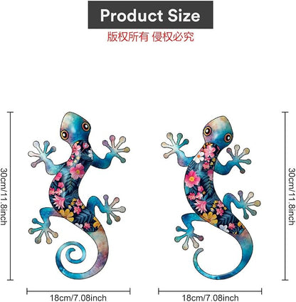 Metal Gecko Outdoor Decor -2 Pack 11.8 inch Metal Lizard Wall Hanging Sculpture Decoration for Indoor or Outdoor, Garden Yard Fence Porch Wall Decor, Gift for Mom Dad Friends (Blue)