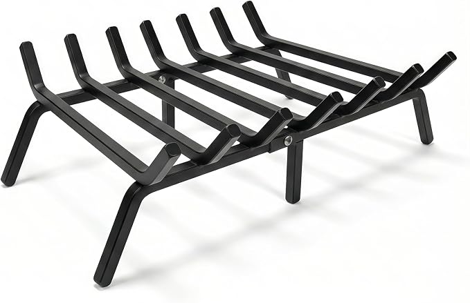 24 Inch Fireplace Grate, 1/2" Solid Steel Fireplace Log Holder, Heavy Duty Firewood Log Burning Rack with 7 Support Bars & 6 Support Legs for Indoor Outdoor Camping