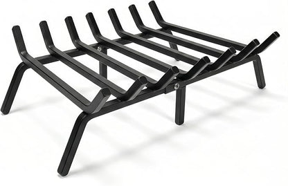 24 Inch Fireplace Grate, 1/2" Solid Steel Fireplace Log Holder, Heavy Duty Firewood Log Burning Rack with 7 Support Bars & 6 Support Legs for Indoor Outdoor Camping