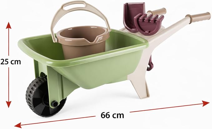 Dantoy: Green Garden - Wheelbarrow Playset - 4 Pieces, Pretend Gardening, Realistic Garden Tool Toys, Recycled Plastic, Kids & Toddlers Ages 2+