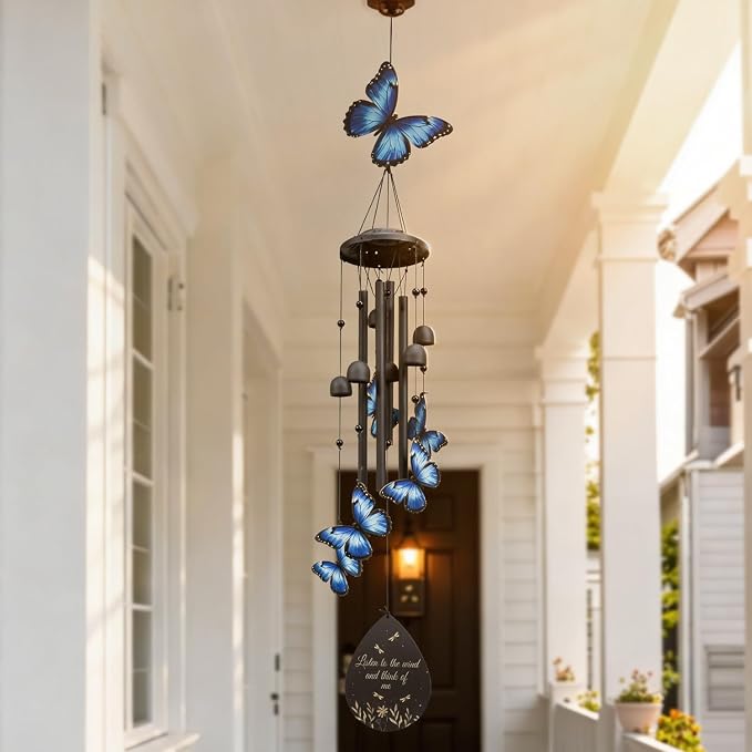 Butterfly Wind Chimes Outdoor Metal Windchimes Garden Patio Decor | Butterfly Gifts for Women Ideal Memorial/Housewarming/Birthday/Festival Gifts Front Yard Decor