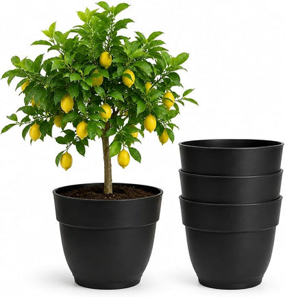 RooTrimmer 4 Pack 16 Inch Plant Pots with Drainage Holes for Indoor Outdoor | Lightweight Durable Planters for Medium&Large Plants,Modern Plastic Flower Pots for Houseplants,Patio,Garden & Balcony