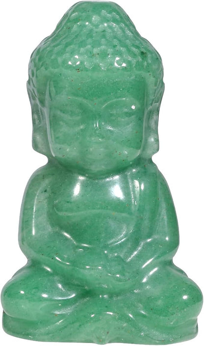 Pocket Stone Baby Buddha Crystal Statue for Home Decoration, Natural Crystal Zen Garden Spiritual Feng Shui Figurine for Religious Decor, Green Aventurine