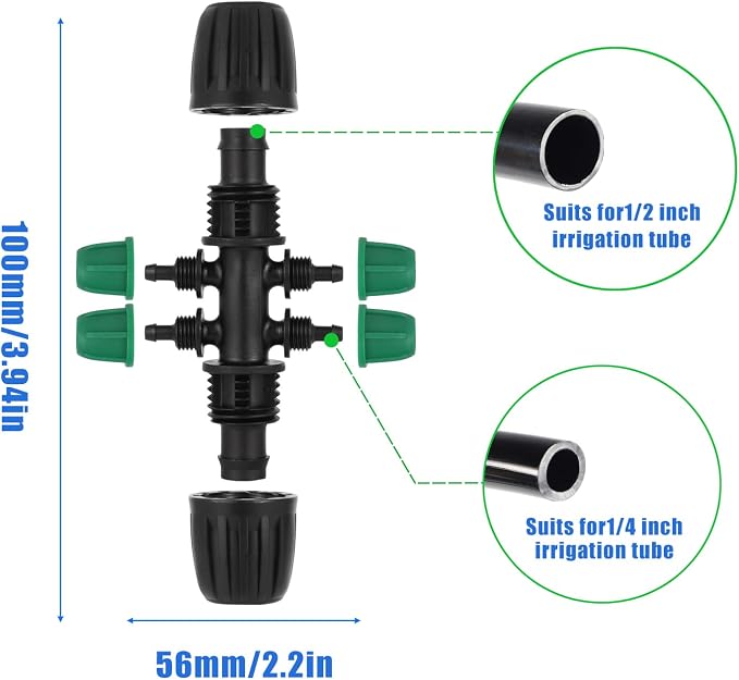 US Standard Faucet Adapter 2pc, 3/4 "Faucet to 1/2" Drip Irrigation Fitting,2pc 6-way Connector 4pc 4-way Connector 4 pc 3-way Connector 4pc 1/2 End Plug 5pc 1/4 End Plug