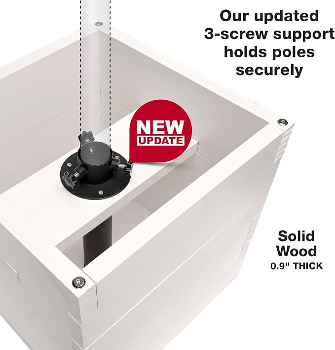 Large Decorative Wooden Planter w/ Universal Pole Support for String Light Poles, Umbrellas, Bird Feeders. Solid Wood Outdoor Garden Patio Box for Plants(Does not include Pole), 14"x14"x14", White