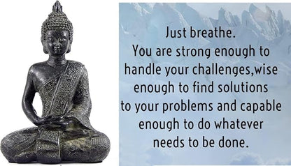 Bellaa Buddha Statue Zen Home Decor Mindfulness Meditation Sculpture Peace Harmony Dhyana Mudra Sitting Blessing Altar Figurine Vintage Black 22739