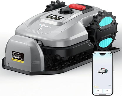 2026 New Robot Lawn Mower with App Control – Features Adjustable Cutting Height, Auto-Charging, Obstacle Detection and Brushless Motor for Lawns Up to 1/8 Acre, Dark Gray