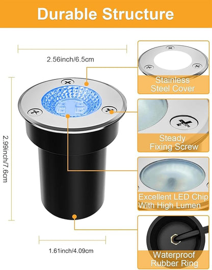 ZUCKEO RGB Low Voltage Landscape Lights LED Color Changing Well Lights, Outdoor In Ground Light Waterproof Accent Spotlights 12-24V Landscape Lighting for Yard Garden Pathway(8Pack with Connectors)