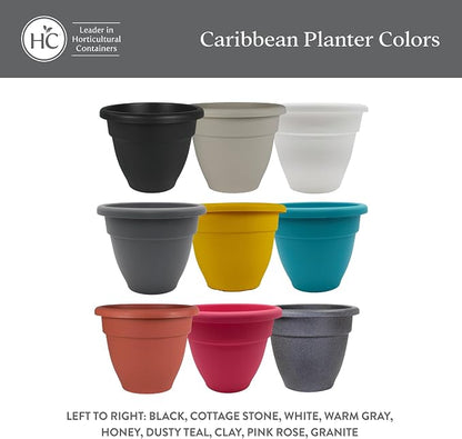 The HC Companies Caribbean Planter Pot - Outdoor & Indoor Plant Pot with Drainage Hole & Plug - Rolled Rim Plastic Pots for Plants & Flowers - Decorative Plant Pot (14" Black, Pack of 1)