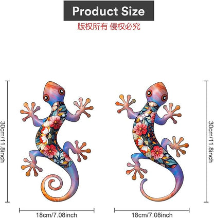 Outdoor Gecko Wall Decor, 2 Pcs Metal Gecko Wall Art Hanging Sculpture Decoration for Indoor or Outside, Garden Yard Fence Porch Decor