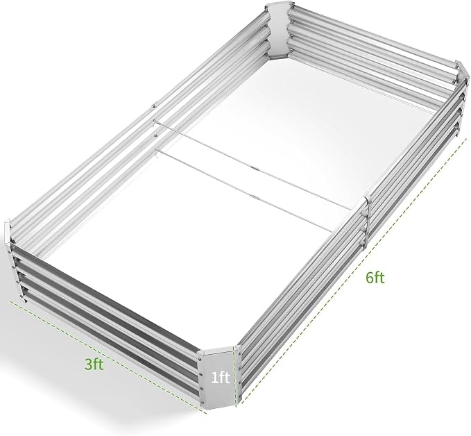 Land Guard 3 Pack 6×3×1ft Galvanized Metal Raised Garden Bed, Metal Planter Kit Box Outdoor for Deep-Rooted Vegetables, Flowers, Green and Herbs, Silver