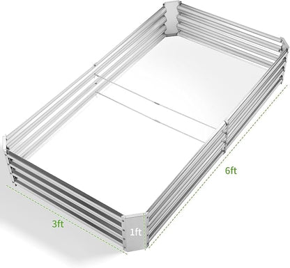 Land Guard 3 Pack 6×3×1ft Galvanized Metal Raised Garden Bed, Metal Planter Kit Box Outdoor for Deep-Rooted Vegetables, Flowers, Green and Herbs, Silver